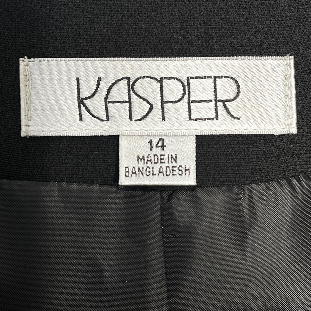 Kasper Womens Houndstooth Open Front Blazer Black White Collarless Jacket 14 - Picture 5 of 9